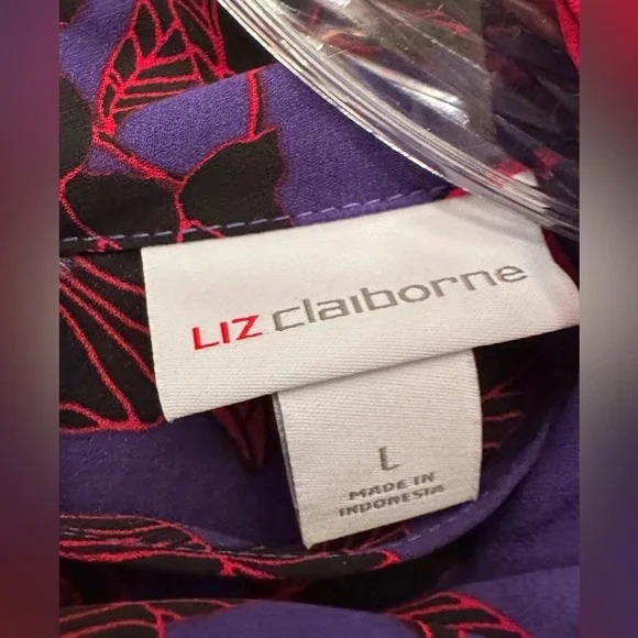 Liz Claiborne Ladies Blouse – Size Large – Purple, Red & Black Floral - Picture 3 of 7